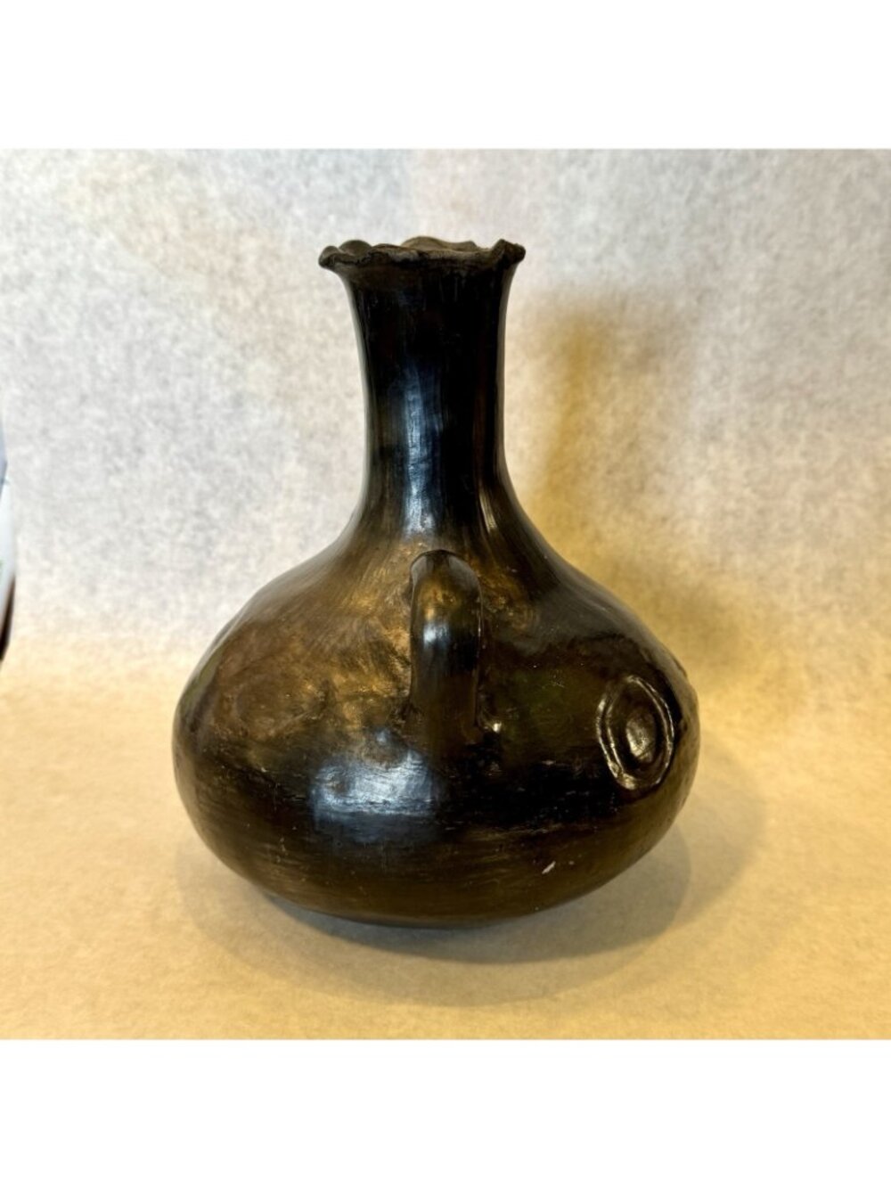 Doña Rosa Vase Oaxaca Folk Art Black Pottery Blackware Early Work 9" Ruffled - Picture 2 of 16